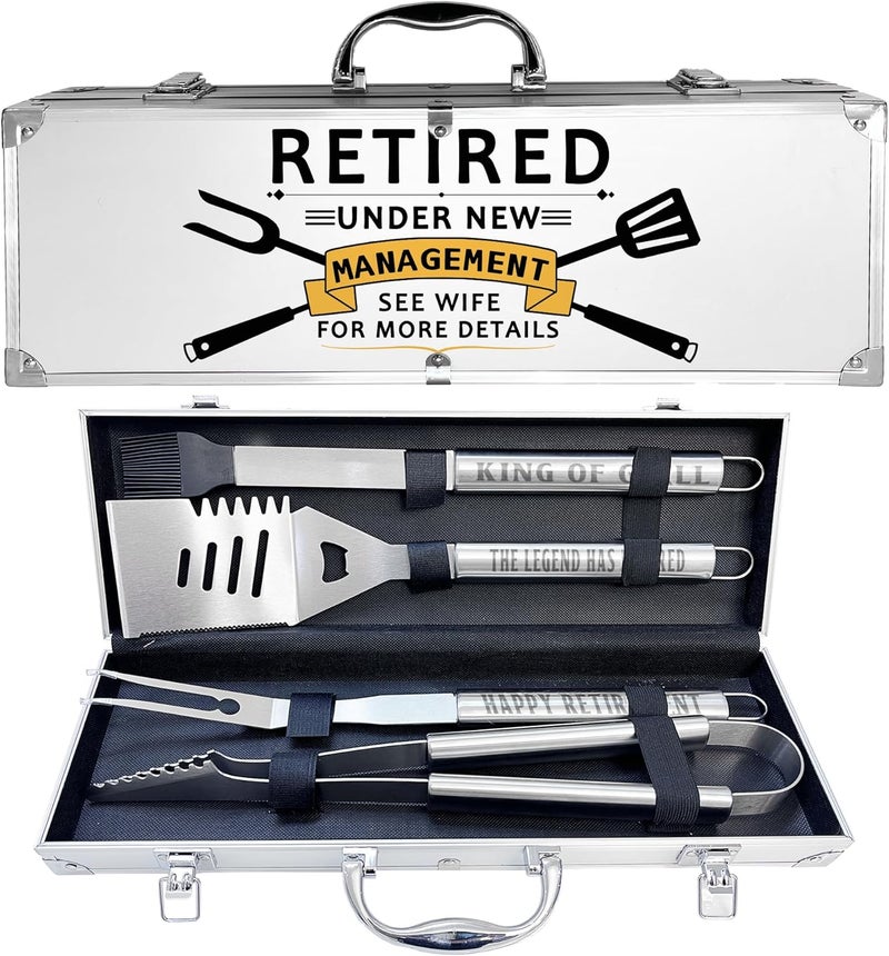 JNDJE Retirement Gifts for Men, Retired Gifts for Men, Dad, Grandpa, Coworker, Teacher, Boss, Retirees Heavy Duty Grilling Accessories for BBQ, Thick Stainless Steel Grill Utensils with Non-Slip Handle Tool - Image 1